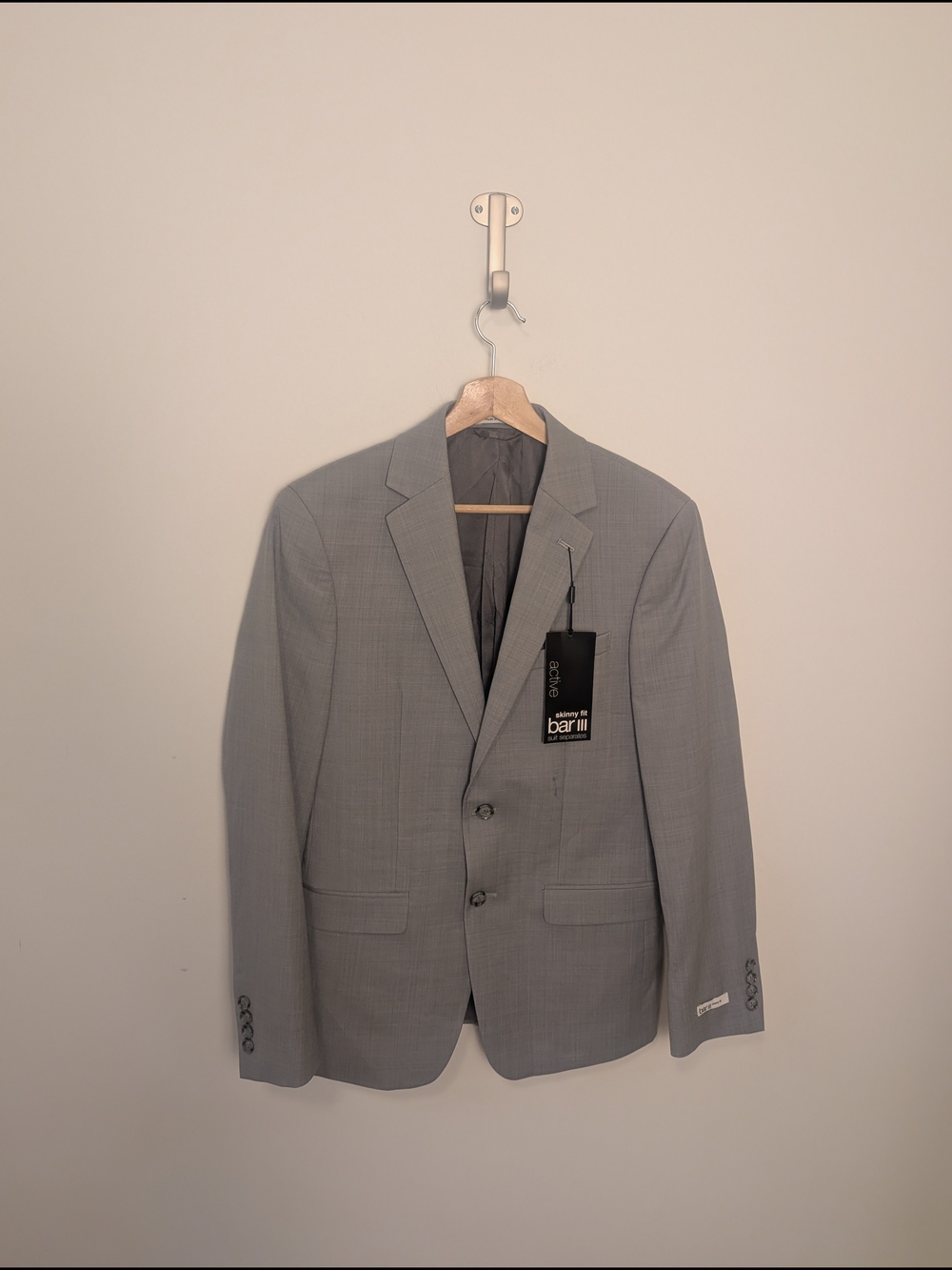 Bar III Skinny Fit Men's Light Gray Wool Blend  Two-Button Blazer Size 38R